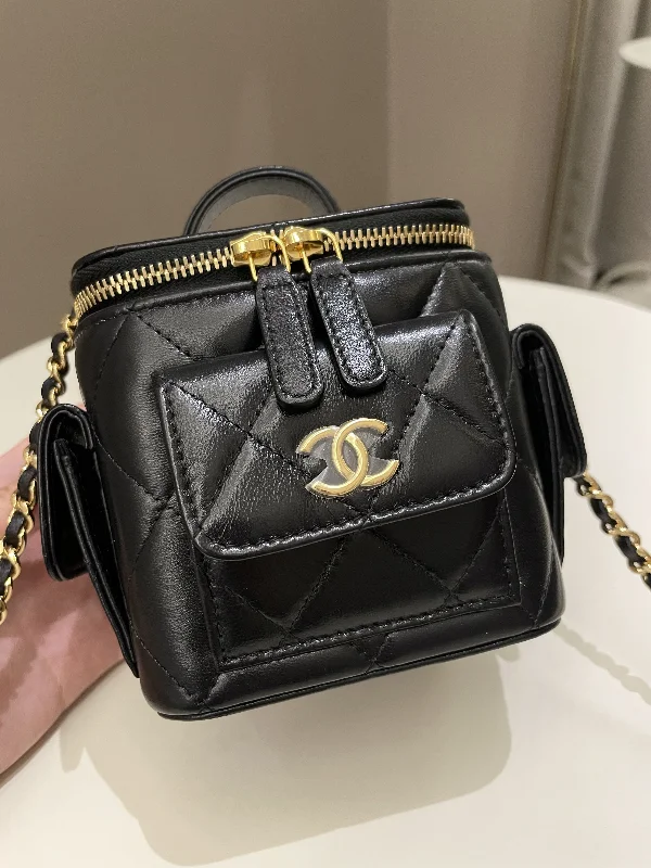 Chanel Colorful Handbag for Spring OutfitsChanel Vanity Square Top Handle Cargo Pocket Black Lambskin