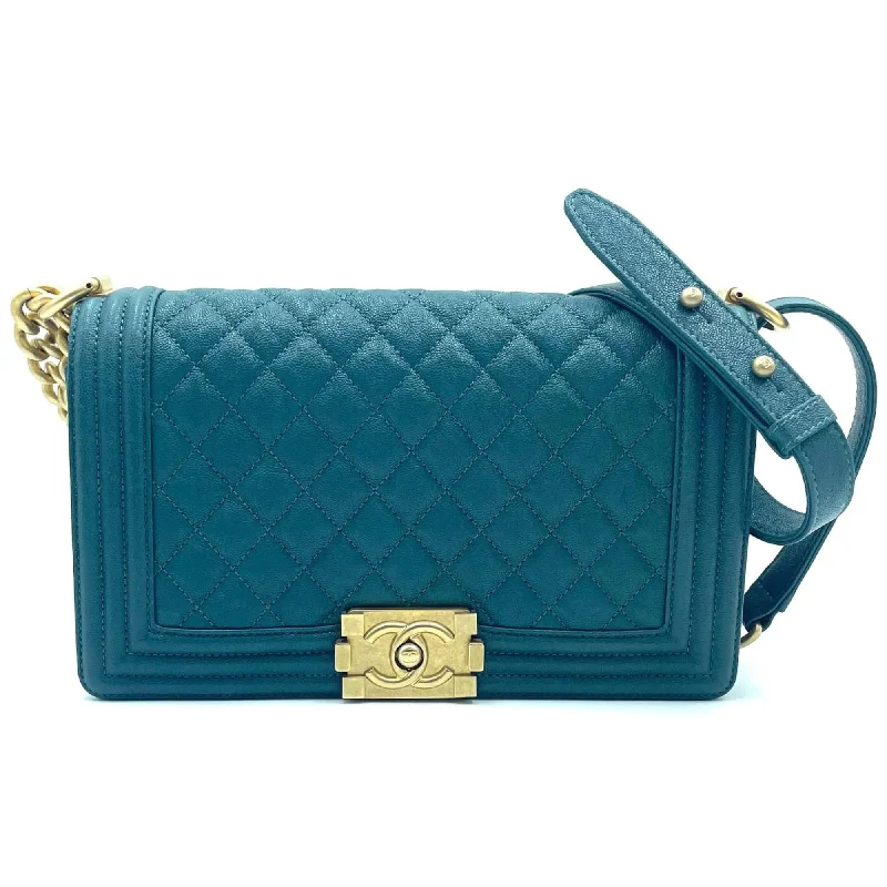 Chanel Classic Flap Bag for Evening PartyCHANEL Boy Chanel ChainShoulder Bag Green Caviar Skin (Grained Calf)