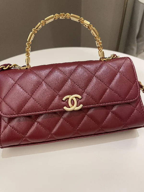 Chanel Black Handbag for Business MeetingsChanel 22B Quilted Top Handle Flap Chain Burgundy Lambskin