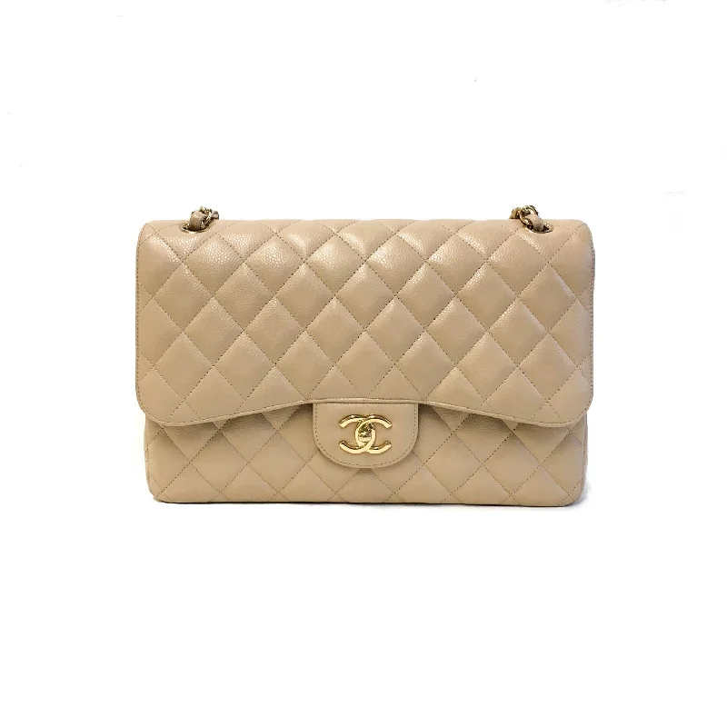 Chanel All - Match Handbag for Versatile StylingDouble Flap Jumbo in Beige Caviar Leather