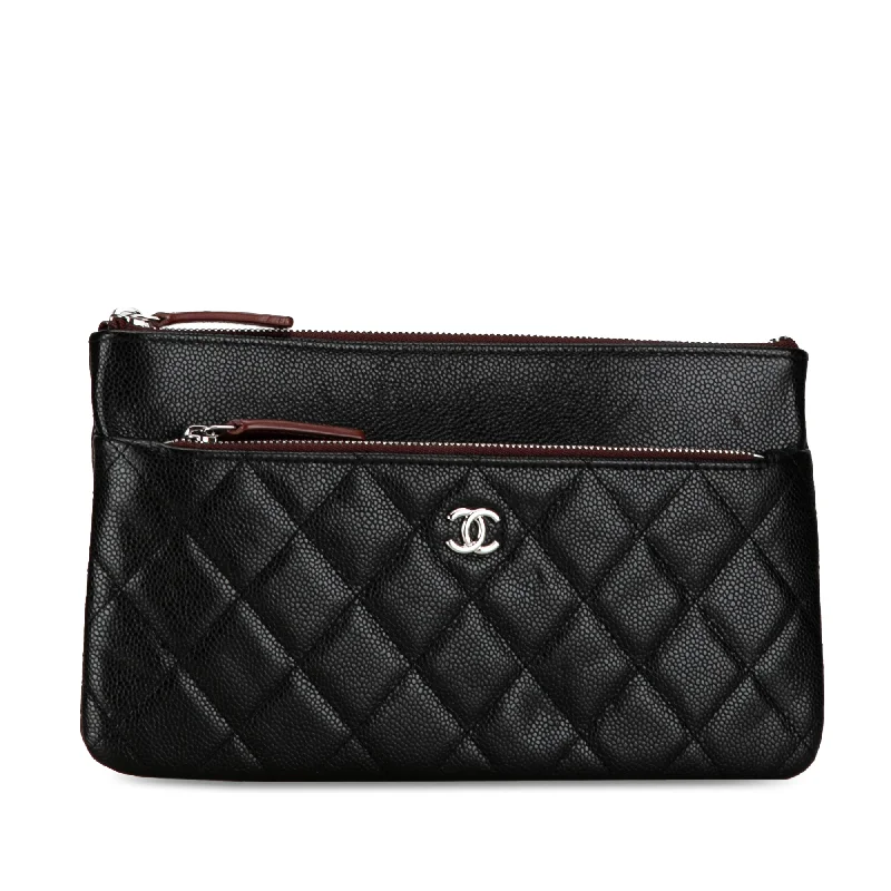 Chanel Small Crossbody Bag for TravelCHANEL Caviar Double Zip Cosmetic Case Clutch Bag