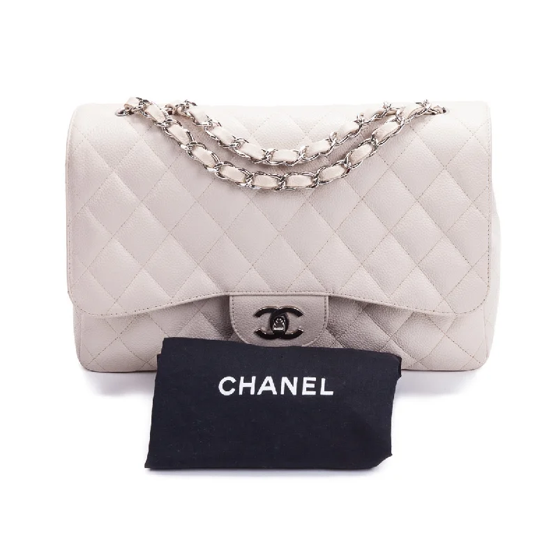 Chanel Vintage Inspired Handbag for Retro LoversSingle Flap Caviar Jumbo in Light Beige w/ Silver Hardware