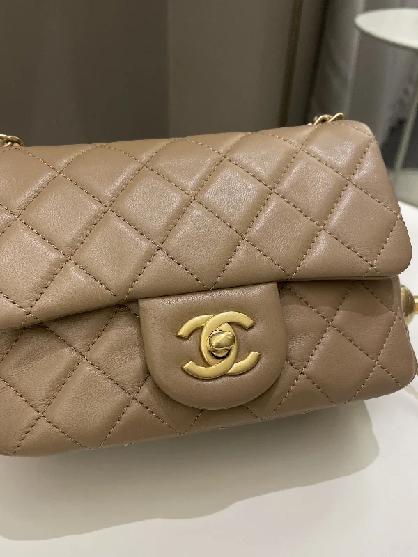 Chanel Luxury Handbag for High - End EventsChanel Pearl Crush Mini Square Dark Beige Lambskin