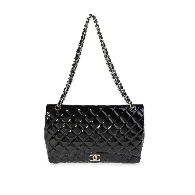 Chanel Vintage Inspired Handbag for Retro LoversCHANEL Black Quilted Patent Leather Maxi Classic Double Flap Bag