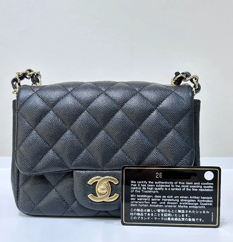 Chanel Lightweight Handbag for Daily ErrandsChanel Black Mini Square Caviar Flap Bag Gold Hardware