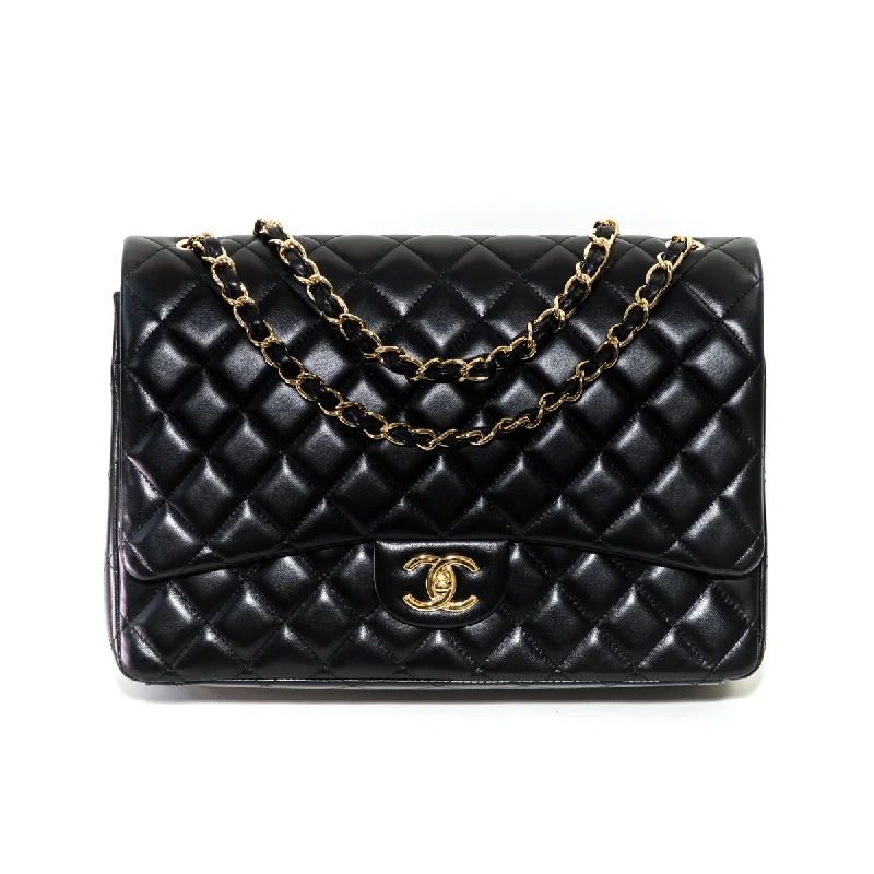 Chanel Black Handbag for Business MeetingsDouble Flap Maxi in Black Lambskin with GHW