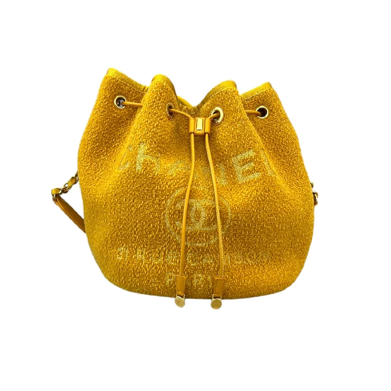 Chanel New Arrival Handbag with Gold HardwareDeauville Drawstring Bucket Striped Canvas Yellow GHW