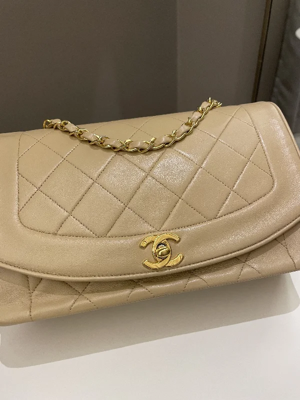 Chanel Chain Strap Handbag for Everyday UseChanel Vintage Quilted Diana Flap Bag Beige Lambskin