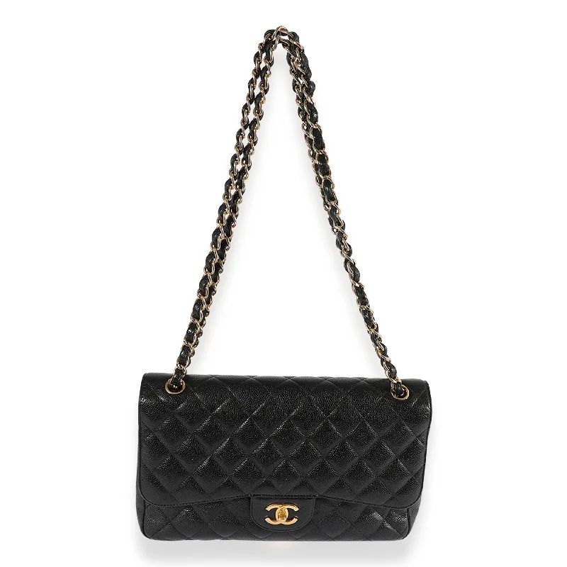 Chanel Classic Flap Bag for Evening PartyCHANEL Black Quilted Caviar Jumbo Classic Double Flap Bag