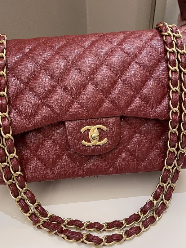 Chanel Black Handbag for Business MeetingsChanel 18C Classic Quilted Jumbo Double Flap Iridescent Burgundy Caviar Leather