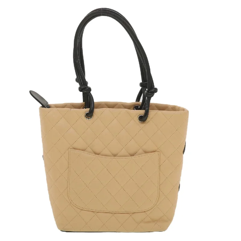 Chanel Lightweight Handbag for Daily ErrandsCHANEL Cambon Line Tote Bag Lamb Skin Beige Black CC