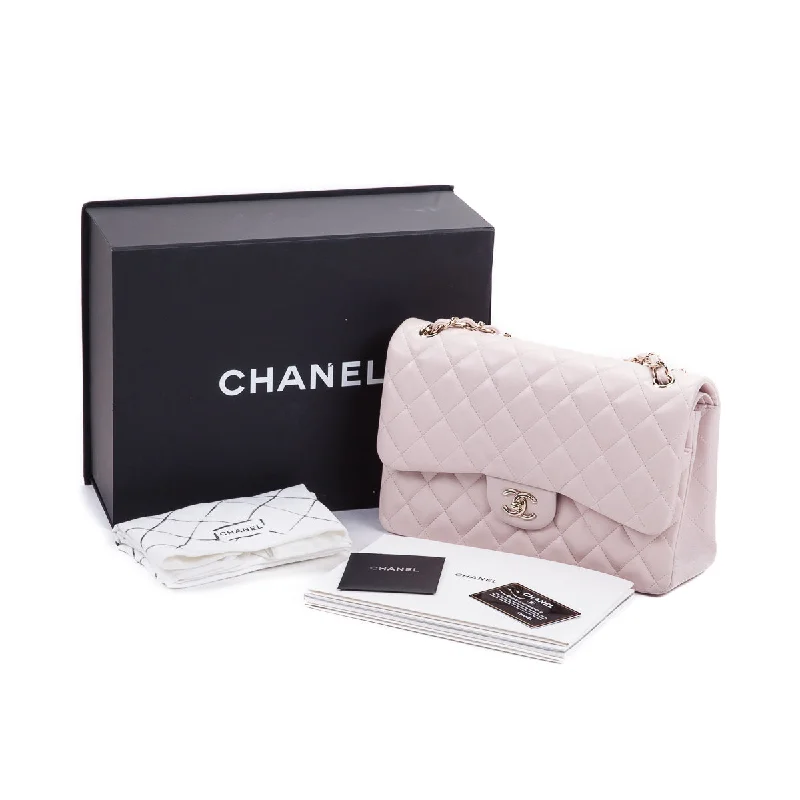 Chanel Designer Handbag with Unique DesignDouble Flap Lambskin Jumbo in Pastel Pink with Pale GHW