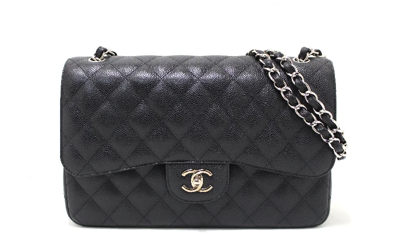 Chanel Classic Flap Bag for Evening PartyChanel Black Quilted Caviar Leather Classic Jumbo Double Flap Bag