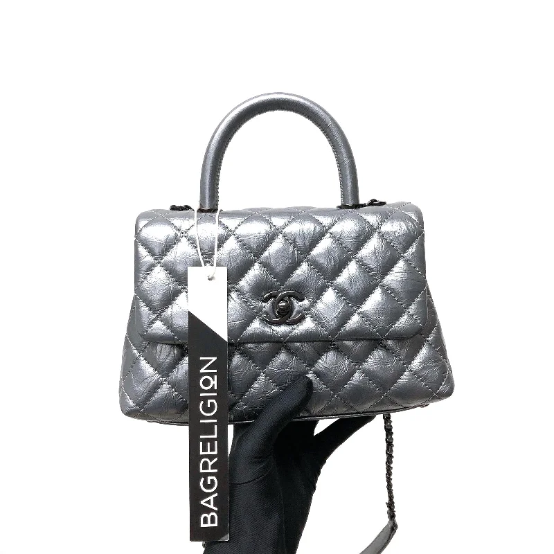 Chanel Luxury Handbag for High - End EventsQuilted Mini Coco Handle Flap Silver