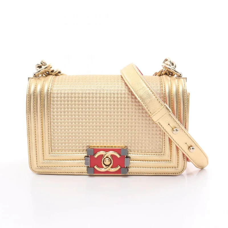 Chanel Limited Edition Handbag for CollectorsCHANEL Boy Chanel Shoulder Bag Leather Women's Gold Red