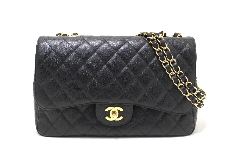 Chanel Lightweight Handbag for Daily ErrandsChanel Black Quilted Caviar Leather Classic Jumbo Single Flap Bag