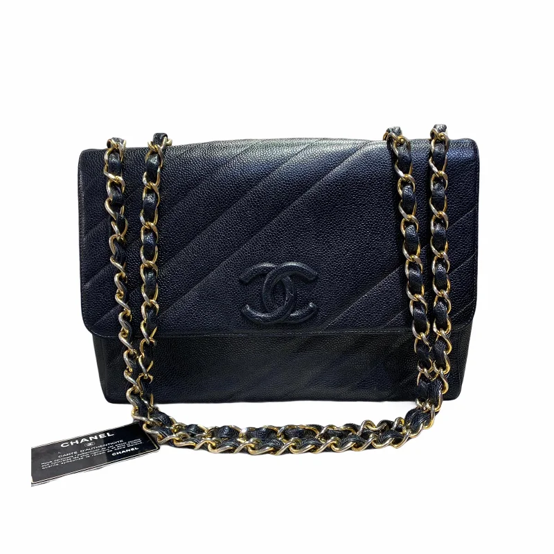 Chanel New Arrival Handbag with Gold HardwareVintage Covered CC Flap Diagonal Quilted Caviar Jumbo