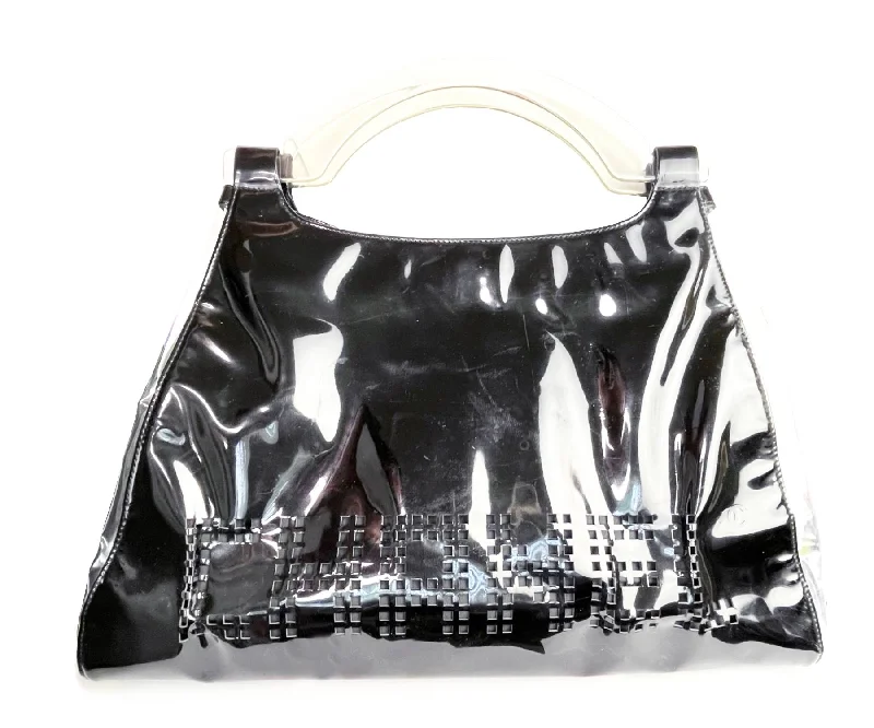 Chanel All - Match Handbag for Versatile StylingCHANEL Black Patent Leather Punch Hole Clear Handle XXL Handbag