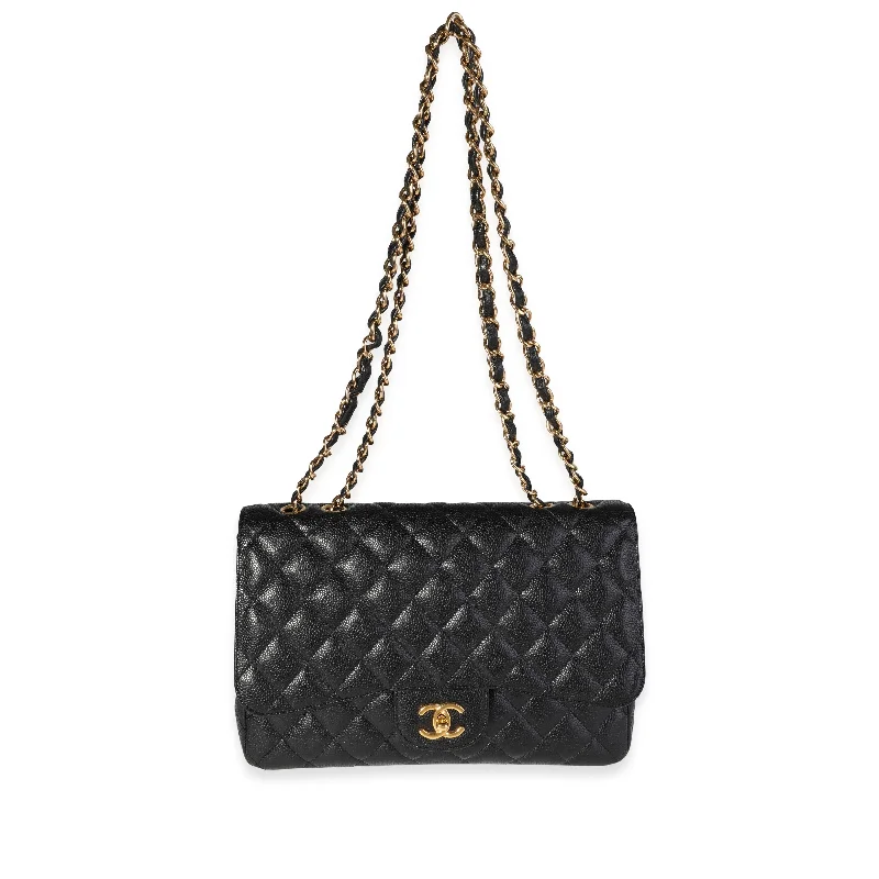 Chanel Luxury Handbag for High - End EventsCHANEL Black Quilted Caviar Jumbo Classic Single Flap Bag