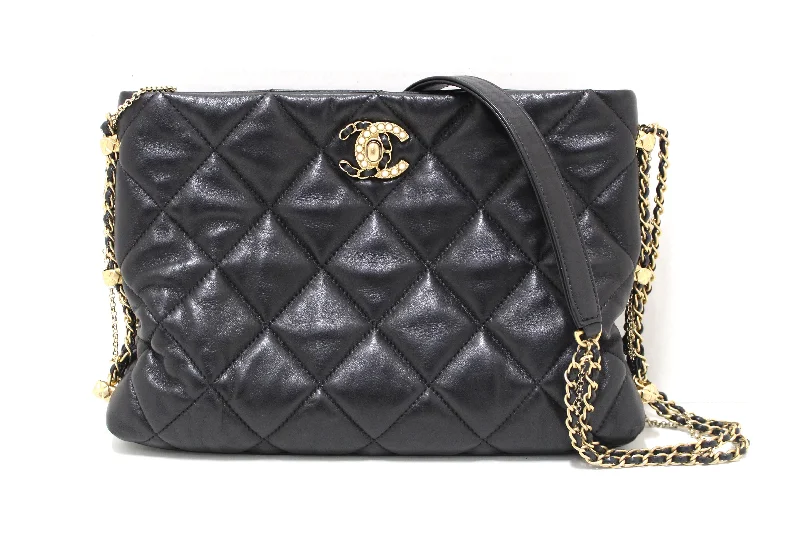 Chanel Handbag with Adjustable Strap for ComfortChanel Black Lambskin Quilted Crush on Chains Hobo Bag