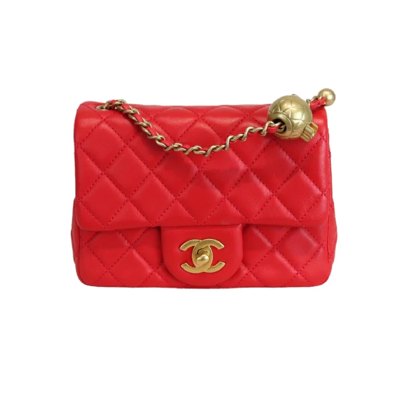 Chanel Limited Edition Handbag for CollectorsMini CC Pearl Crush Rectangular Flap Lambskin Red GHW