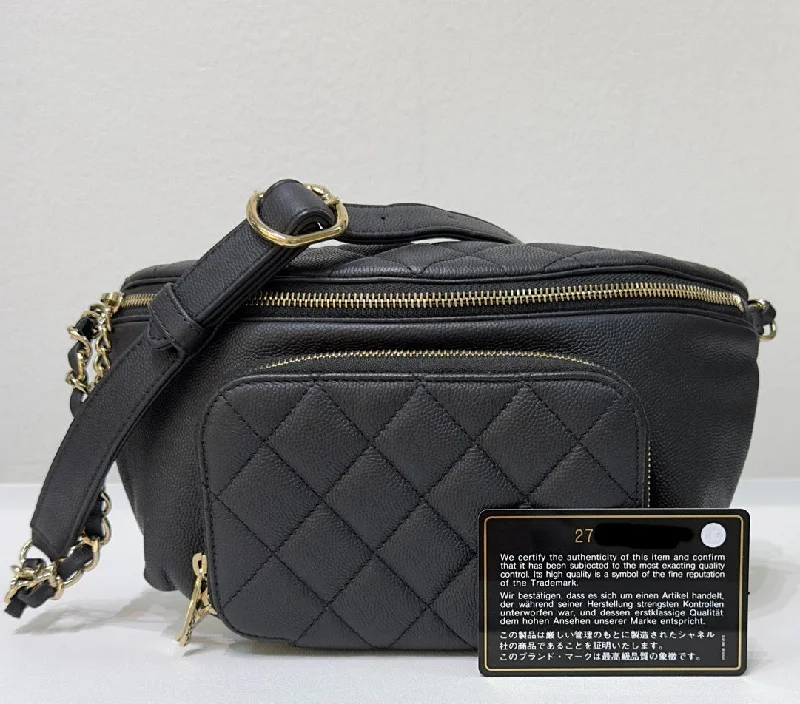 Chanel Designer Handbag with Unique DesignChanel Black Quilted Caviar Leather Business Affinity Waist Belt Bag 27 holo card