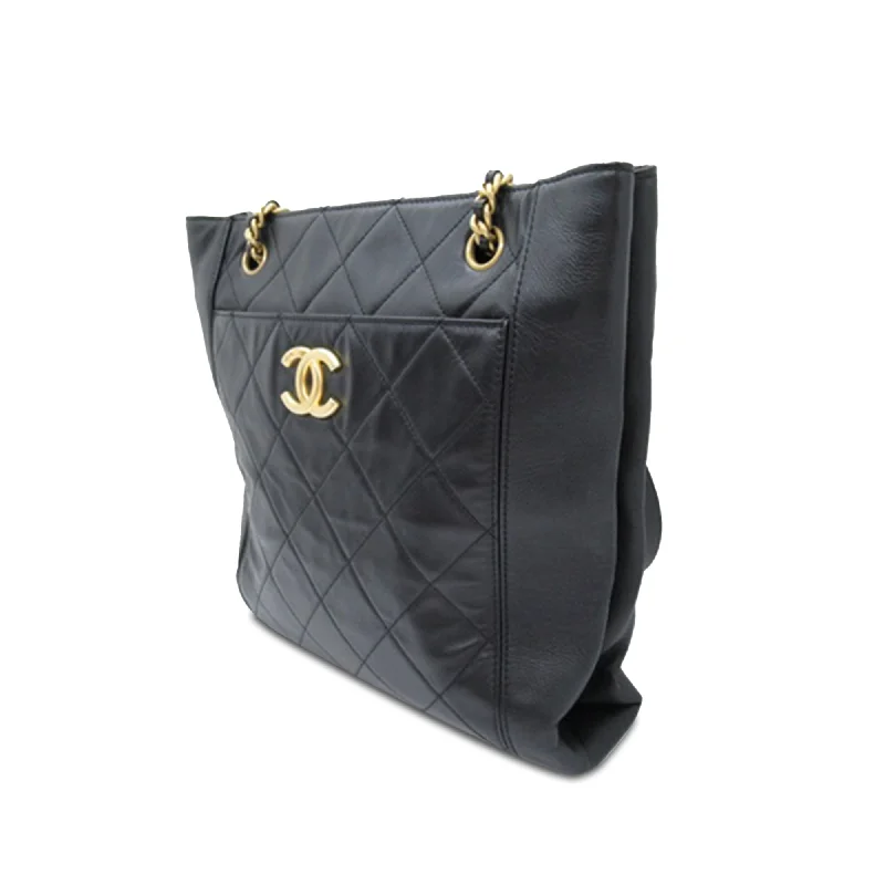 Chanel Black Handbag for Business MeetingsCHANEL CC Calfskin Front Pocket Shopping Tote Shoulder Bag