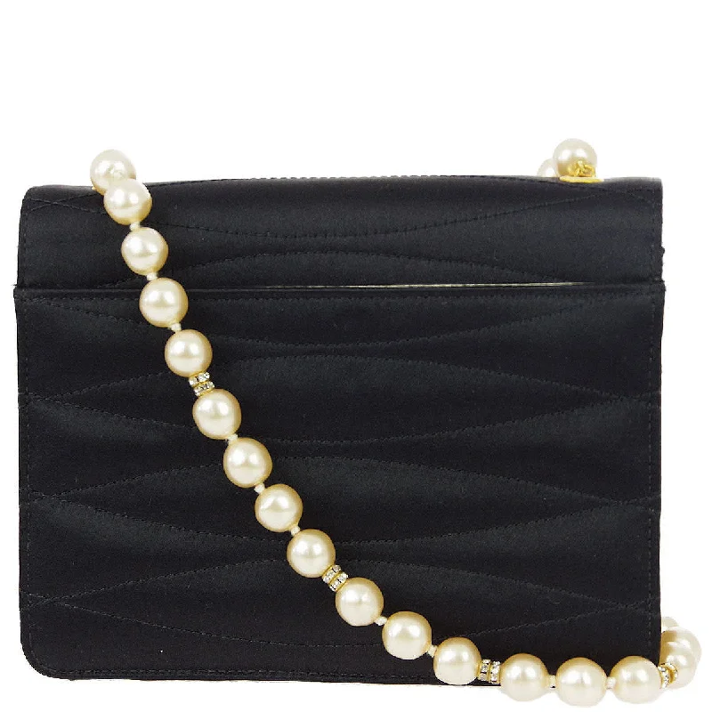 Chanel Quilted Leather Shoulder Bag for FashionistasChanel Black Rhinestone Artificial Pearl Chain Straight Flap Bag