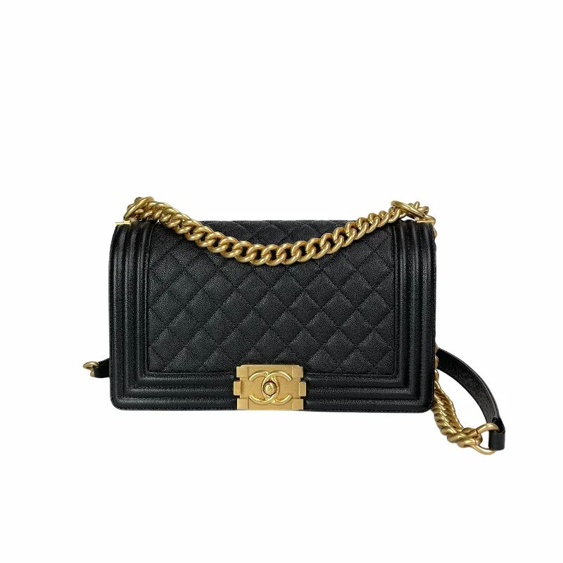 Chanel Colorful Handbag for Spring OutfitsBoy Old Medium Caviar Gold Hardware Black