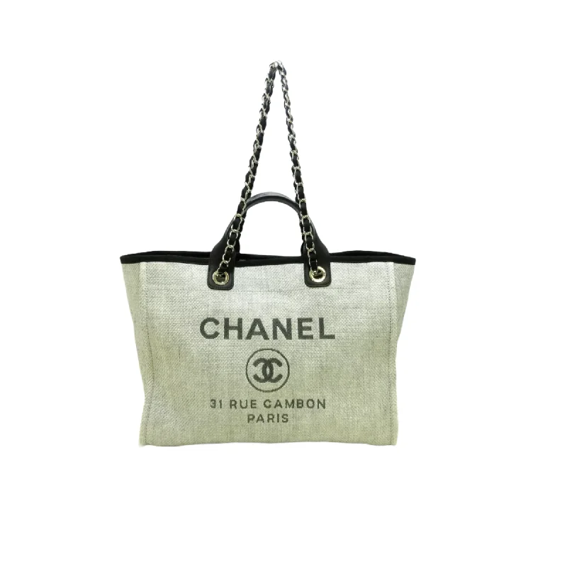 Chanel Chain Strap Handbag for Everyday UseDeauville Raffia Tote Bag Light Grey