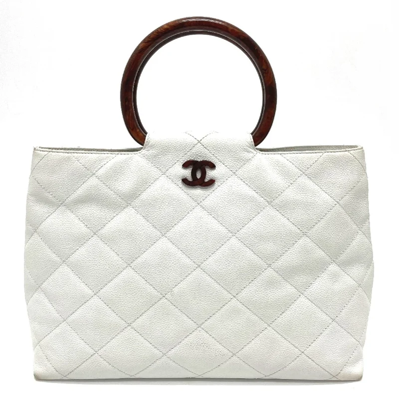 Chanel Designer Handbag with Unique DesignChanel CCCC Mark Round handle wood style Hand Bag White x Brown