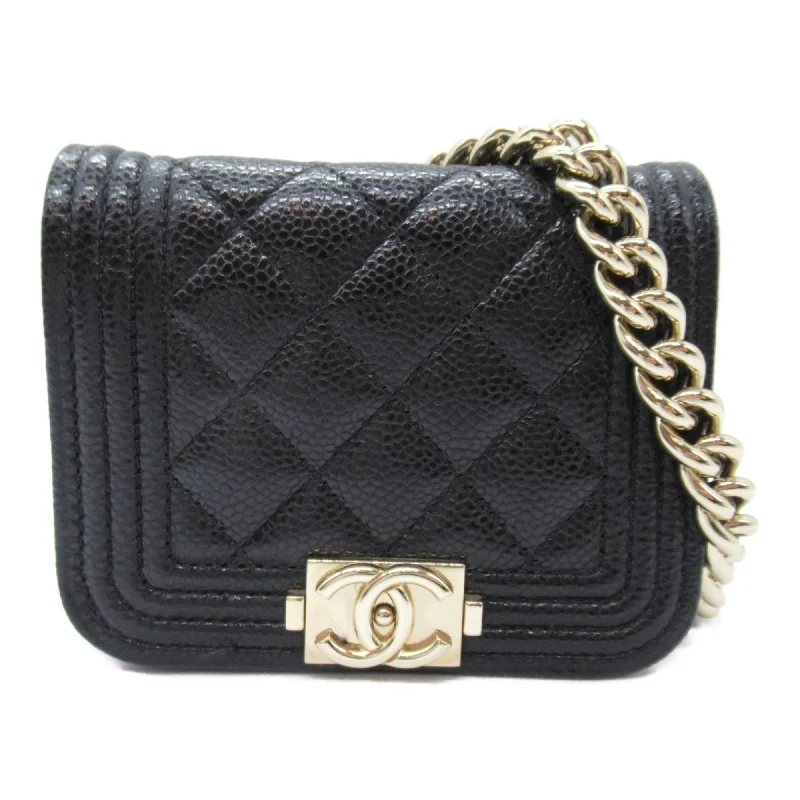 Chanel Limited Edition Handbag for CollectorsCHANEL Boy Chanel Chain Pochette Shoulder Bag Black Caviar Skin (Grained Calf)