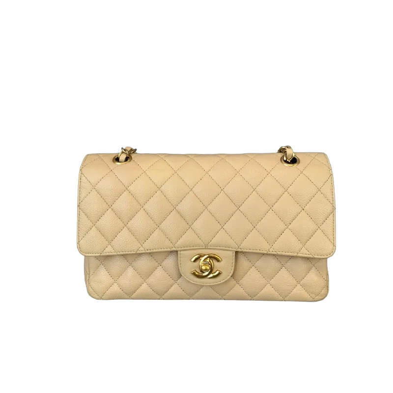 Chanel Designer Handbag with Unique DesignClassic Double Flap Caviar Medium Beige GHW