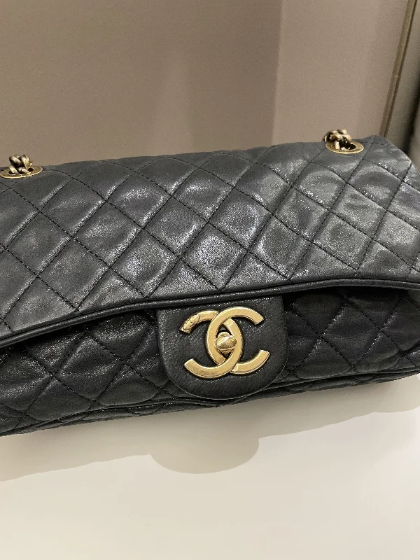 Chanel Small Crossbody Bag for TravelChanel Shiva Easy Flap Black Iridescent Leather