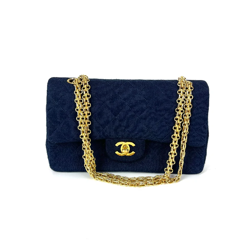 Chanel Limited Edition Handbag for CollectorsVintage Classic Small Double Flap Jersey Bag in Navy Blue