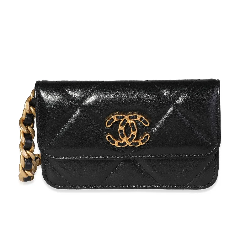 Chanel Lightweight Handbag for Daily ErrandsCHANEL Black Quilted Lambskin 19 Mini Coin Purse With Chain